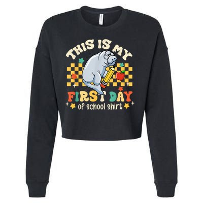 Groovy This Is My First Day Of School Funny Manatee Gifts Cropped Pullover Crew