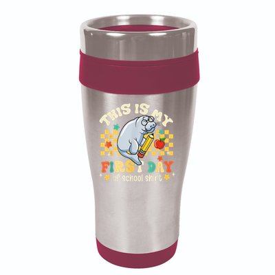 Groovy This Is My First Day Of School Funny Manatee Gifts 16oz Travel Tumbler