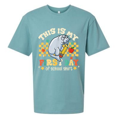Groovy This Is My First Day Of School Funny Manatee Gifts Sueded Cloud Jersey T-Shirt