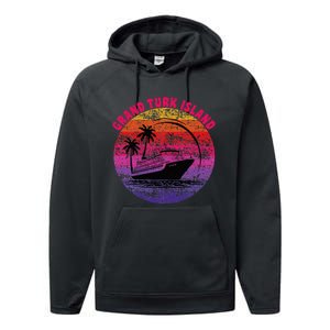 Grand Turk Island Cruise Retro Sunset Family Reunion Performance Fleece Hoodie