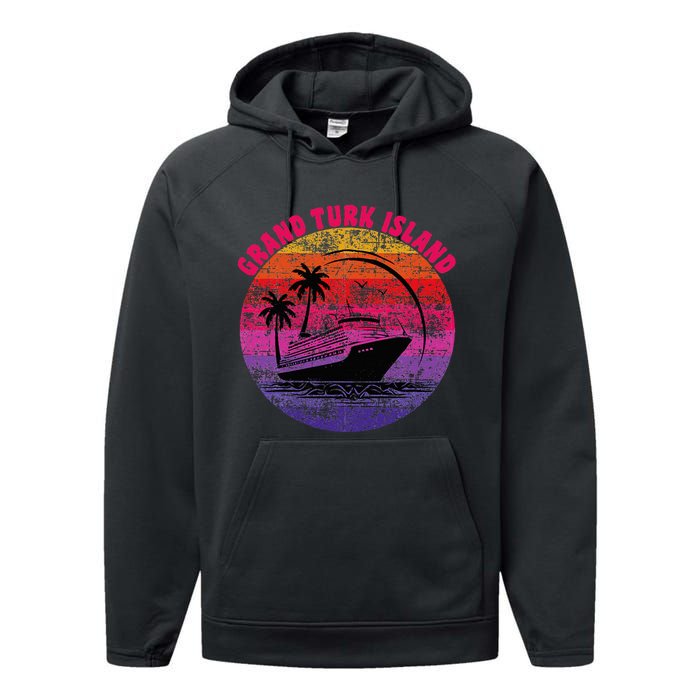 Grand Turk Island Cruise Retro Sunset Family Reunion Performance Fleece Hoodie