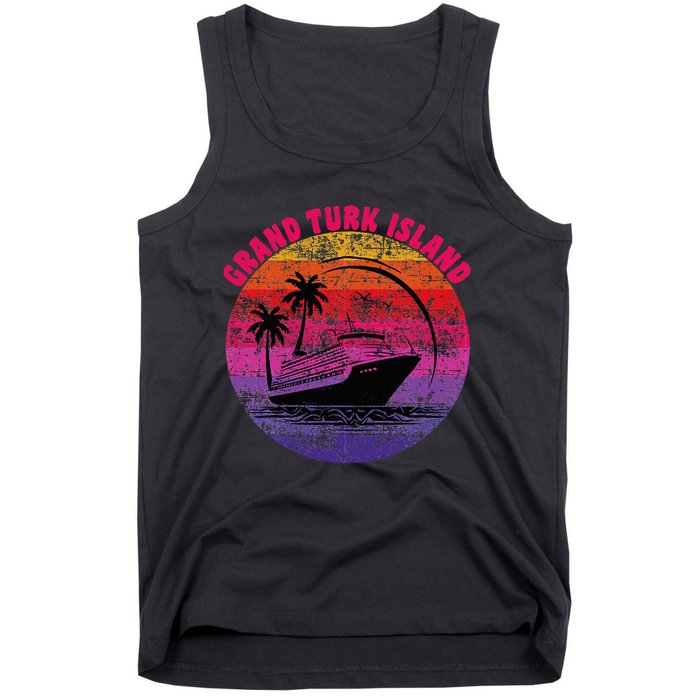 Grand Turk Island Cruise Retro Sunset Family Reunion Tank Top