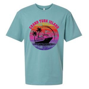 Grand Turk Island Cruise Retro Sunset Family Reunion Sueded Cloud Jersey T-Shirt