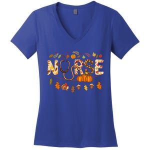 Giving Thanks In Fall Style: Nurse Thanksgiving Funny Gift Design Gift Women's V-Neck T-Shirt