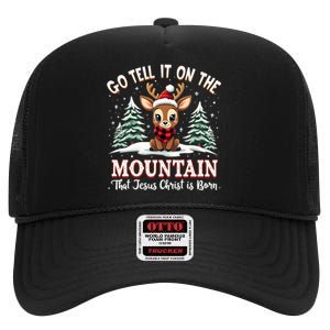 Go Tell It On The Mountain That Jesus Christ Is Born Xmas Long Sleeve High Crown Mesh Back Trucker Hat