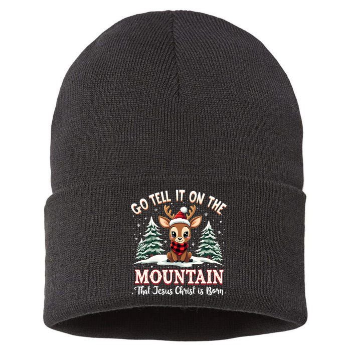 Go Tell It On The Mountain That Jesus Christ Is Born Xmas Long Sleeve Sustainable Knit Beanie