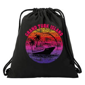 Grand Turk Island Cruise Retro Sunset Family Reunion Drawstring Bag