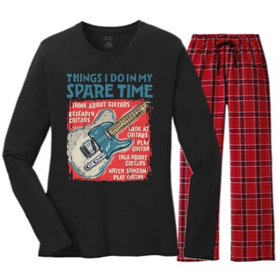 Guitar Things I Do In My Spare Time Funny Electric Guitarist Women's Long Sleeve Flannel Pajama Set 