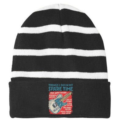 Guitar Things I Do In My Spare Time Funny Electric Guitarist Striped Beanie with Solid Band