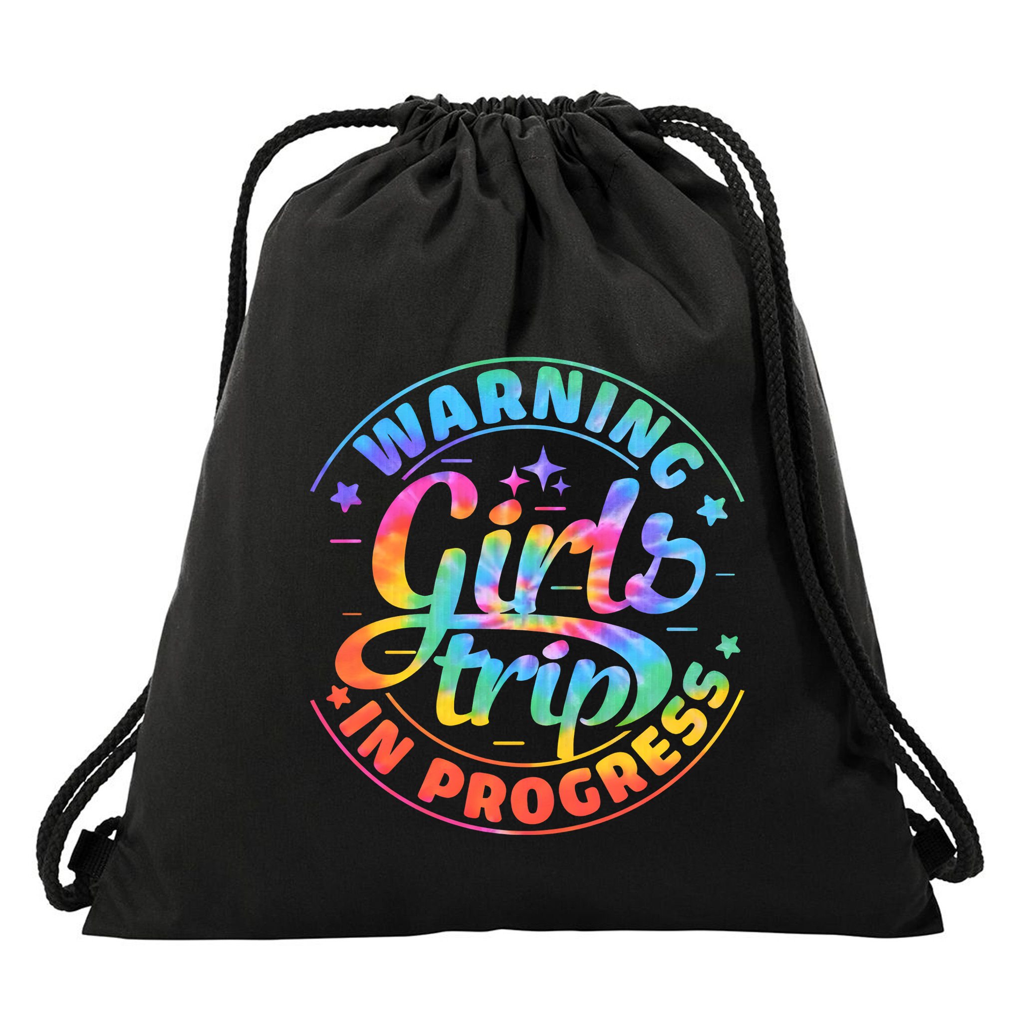 Girl Trip In Progress Tie Dye Drawstring Bag