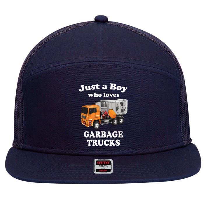 Garbage Truck Just A Boy Who Loves Garbage Trucks 7 Panel Mesh Trucker Snapback Hat