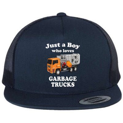 Garbage Truck Just A Boy Who Loves Garbage Trucks Flat Bill Trucker Hat