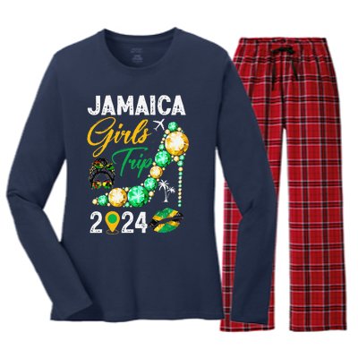 Girl Trip Jamaica 2024 Weekend Summer Vacation Trip Women's Long Sleeve Flannel Pajama Set 