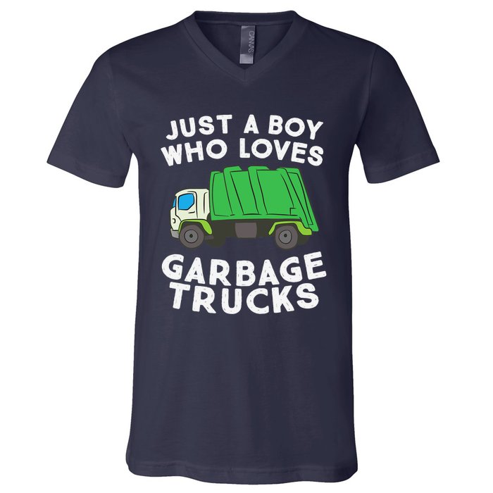 Garbage Truck Just A Boy Who Loves Garbage Trucks V-Neck T-Shirt