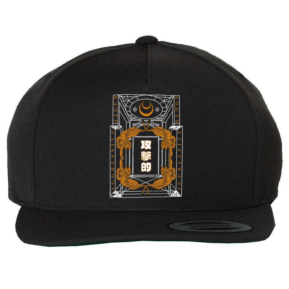 Golden Tigers Japanese Text Aggressive Wool Snapback Cap