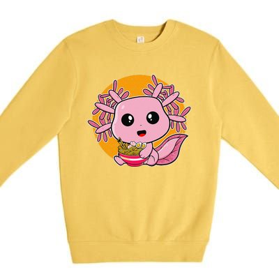 Girls Teens Kawaii Axolotl Eating Ra Noodles Anime Lover Premium Crewneck Sweatshirt