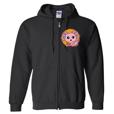 Girls Teens Kawaii Axolotl Eating Ra Noodles Anime Lover Full Zip Hoodie