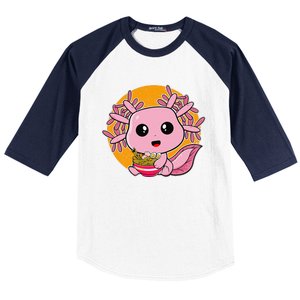 Girls Teens Kawaii Axolotl Eating Ra Noodles Anime Lover Baseball Sleeve Shirt