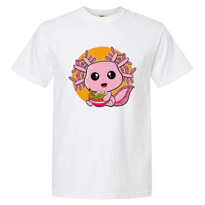 Girls Teens Kawaii Axolotl Eating Ra Noodles Anime Lover Garment-Dyed Heavyweight T-Shirt