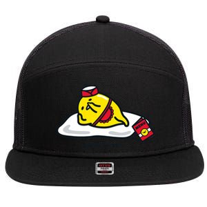 Gudetama The Lazy Egg Diner Server Break Time 7 Panel Mesh Trucker Snapback Hat