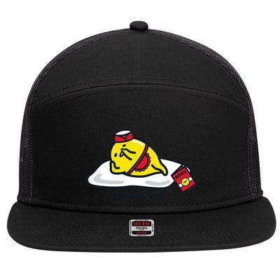 Gudetama The Lazy Egg Diner Server Break Time 7 Panel Mesh Trucker Snapback Hat