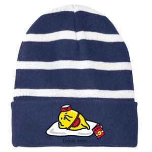 Gudetama The Lazy Egg Diner Server Break Time Striped Beanie with Solid Band