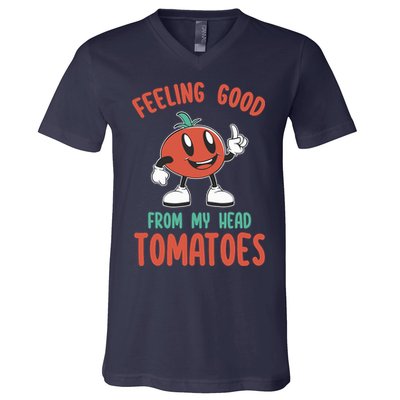 Groovy Tomato Lover Vegan Feeling Good From My Head Tomatoes V-Neck T-Shirt