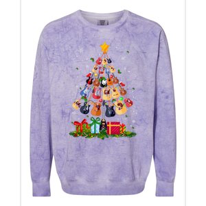 Guitar Tree Lights Christmas Pajamas Guitar Lovers Xmas Gift Colorblast Crewneck Sweatshirt