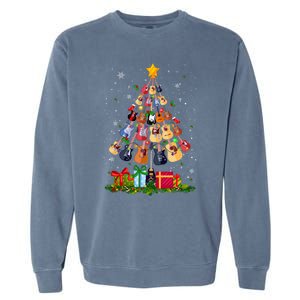 Guitar Tree Lights Christmas Pajamas Guitar Lovers Xmas Gift Garment-Dyed Sweatshirt