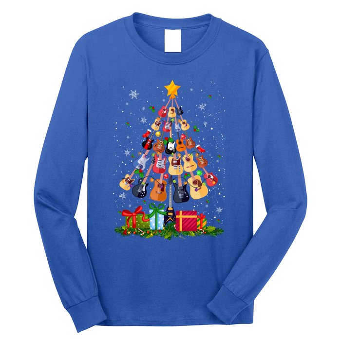 Guitar Tree Lights Christmas Pajamas Guitar Lovers Xmas Gift Long Sleeve Shirt