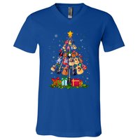 Guitar Tree Lights Christmas Pajamas Guitar Lovers Xmas Gift V-Neck T-Shirt