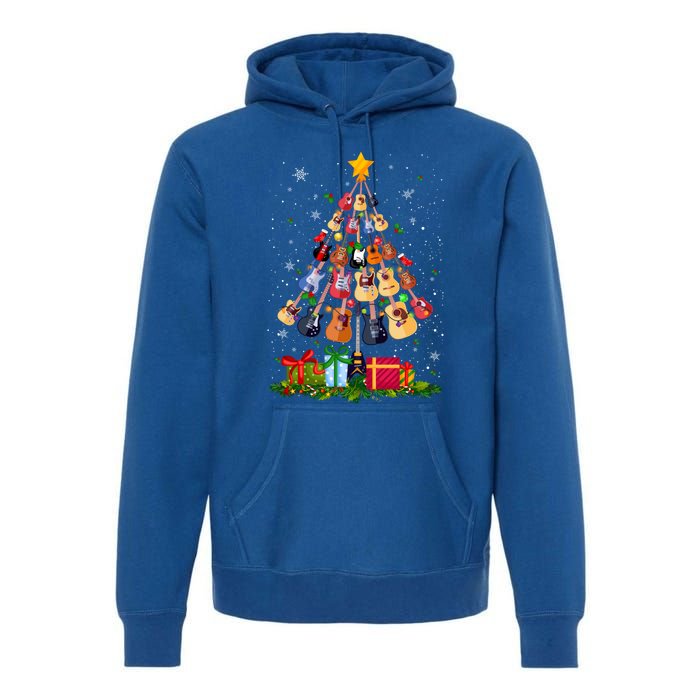 Guitar Tree Lights Christmas Pajamas Guitar Lovers Xmas Gift Premium Hoodie