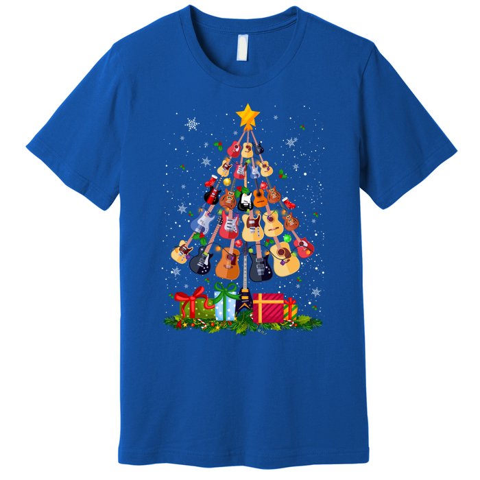 Guitar Tree Lights Christmas Pajamas Guitar Lovers Xmas Gift Premium T-Shirt