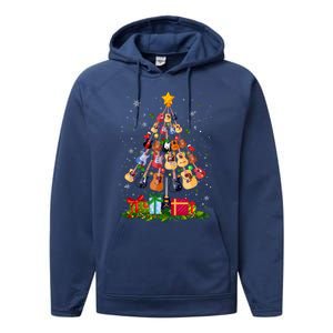 Guitar Tree Lights Christmas Pajamas Guitar Lovers Xmas Gift Performance Fleece Hoodie