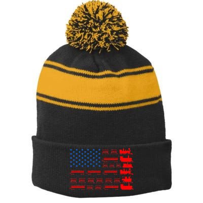 Great Train Lover Design Model Trains United States Flag Stripe Pom Pom Beanie