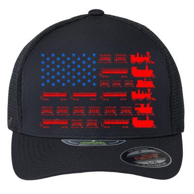 Great Train Lover Design Model Trains United States Flag Flexfit Unipanel Trucker Cap