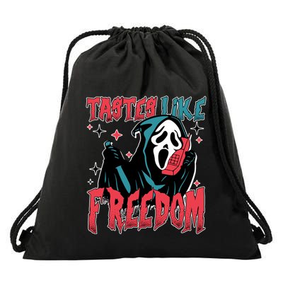 Ghostface Tastes Like Freedom Horror 4th Of July American Flag Drawstring Bag