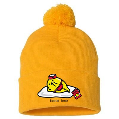 Gudetama The Lazy Egg Diner Server Break Time Pom Pom 12in Knit Beanie