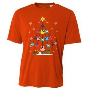 Guitar Tree Lights Christmas Pajamas Guitar Lovers Xmas Tree Cool Gift Cooling Performance Crew T-Shirt