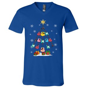 Guitar Tree Lights Christmas Pajamas Guitar Lovers Xmas Tree Cool Gift V-Neck T-Shirt