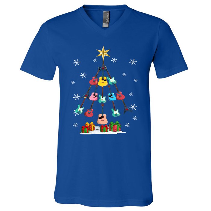 Guitar Tree Lights Christmas Pajamas Guitar Lovers Xmas Tree Cool Gift V-Neck T-Shirt