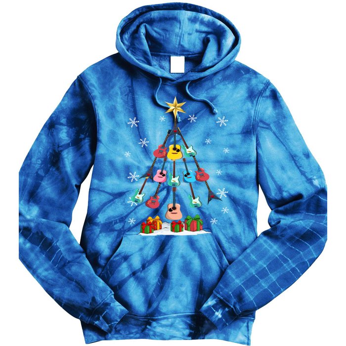 Guitar Tree Lights Christmas Pajamas Guitar Lovers Xmas Tree Cool Gift Tie Dye Hoodie