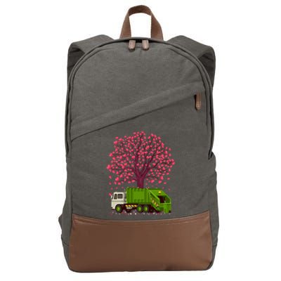 Garbage Truck Lover Heart Tree Garbage Truck Valentine's Day Cute Gift Cotton Canvas Backpack