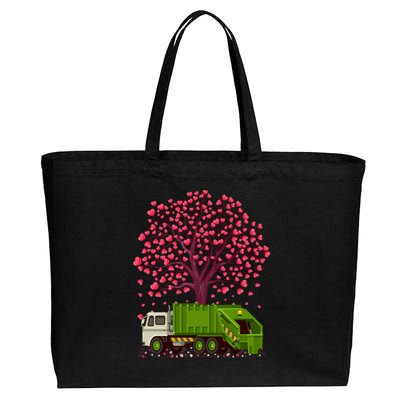 Garbage Truck Lover Heart Tree Garbage Truck Valentine's Day Cute Gift Cotton Canvas Jumbo Tote