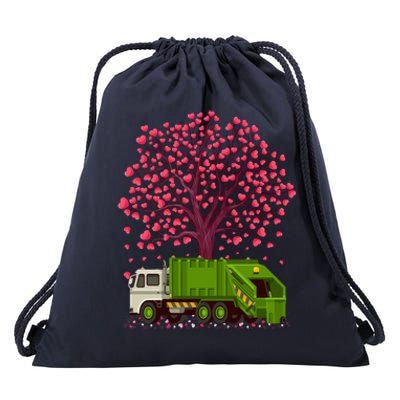 Garbage Truck Lover Heart Tree Garbage Truck Valentine's Day Cute Gift Drawstring Bag