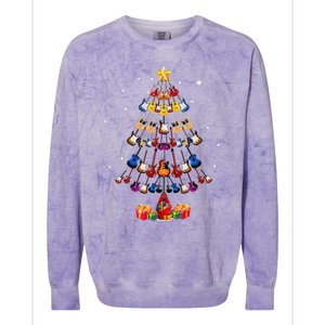 Guitar Tree Lights Christmas Pajamas Guitar Lovers Xmas Colorblast Crewneck Sweatshirt