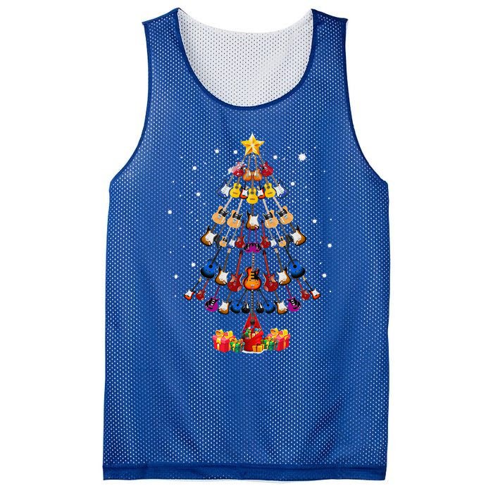 Guitar Tree Lights Christmas Pajamas Guitar Lovers Xmas Mesh Reversible Basketball Jersey Tank