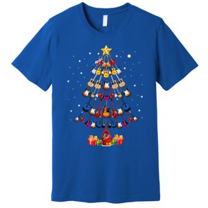 Guitar Tree Lights Christmas Pajamas Guitar Lovers Xmas Premium T-Shirt