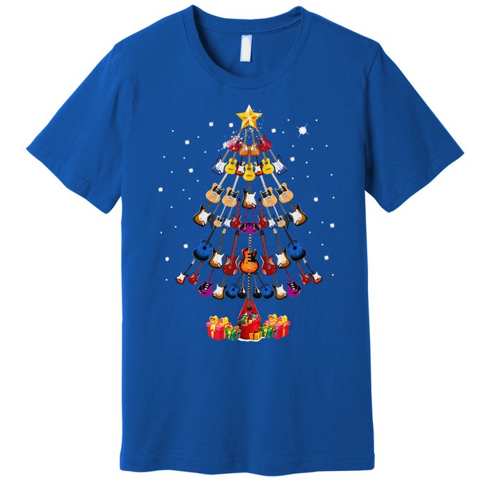 Guitar Tree Lights Christmas Pajamas Guitar Lovers Xmas Premium T-Shirt