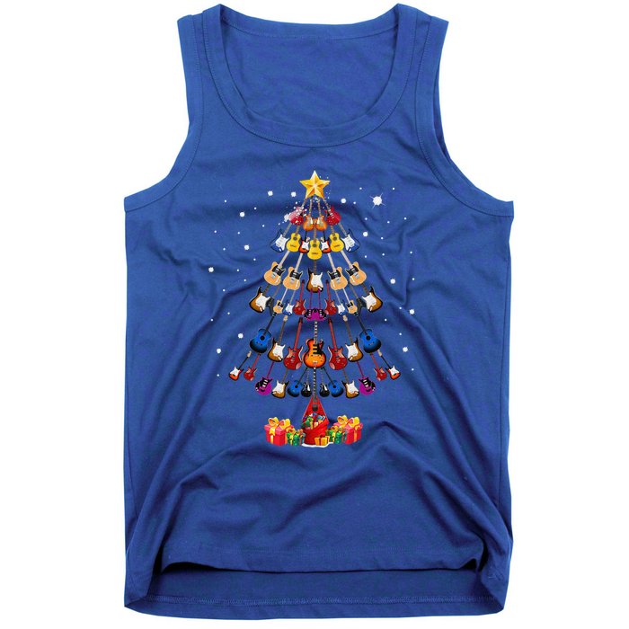 Guitar Tree Lights Christmas Pajamas Guitar Lovers Xmas Tank Top